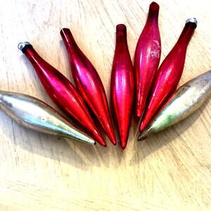 Vtg Mercury Blown Glass Teardrop Icicle Christmas Ornaments Red Gold 6.5” USA